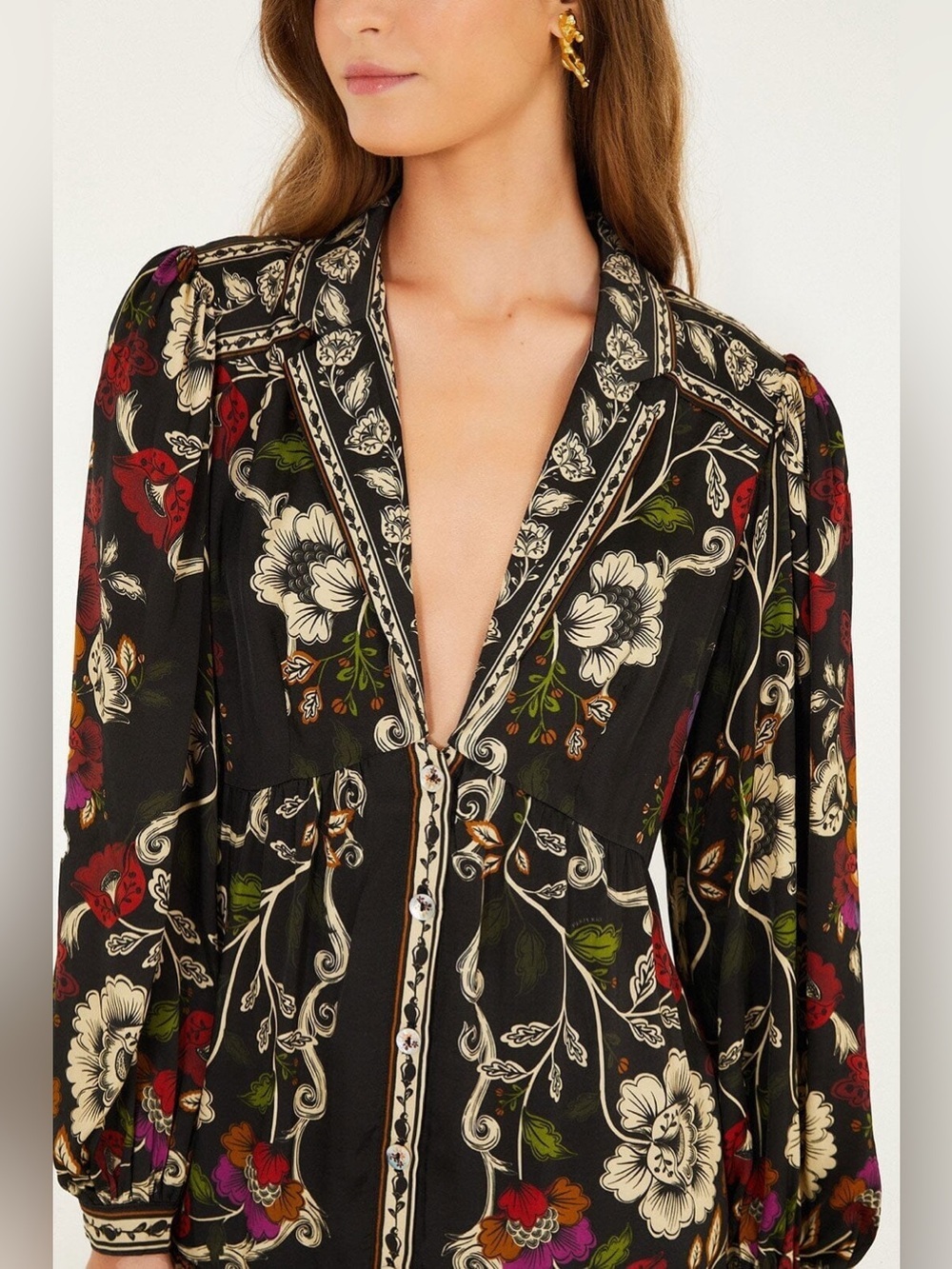 Farm Rio: Black Rococo Flowers Mini Dress - Picture 3 of 11